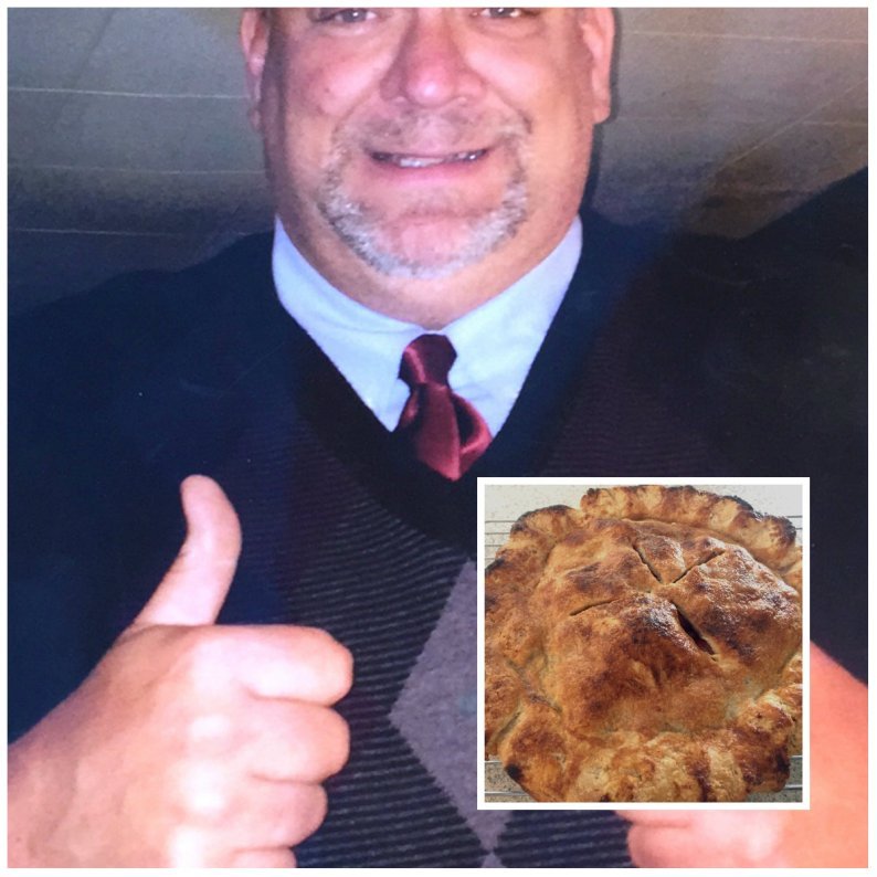 Keith Boyle-- recent photo offered by Uncle's Farm owner Mike Farwell; inset; his Grandmother Gilbert's crabapple pie