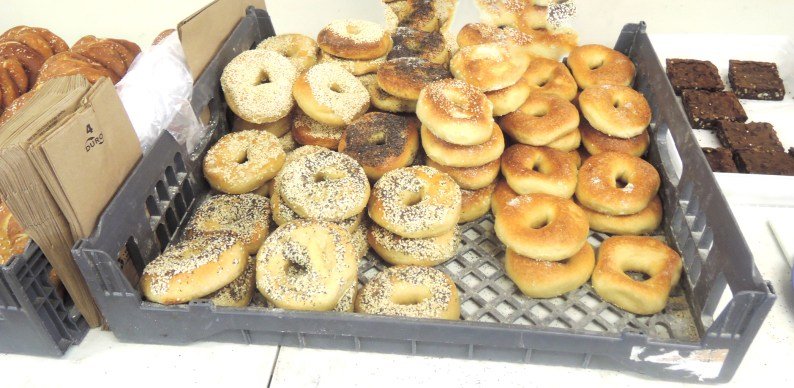 Hootenanny's bagels; brownies in the background