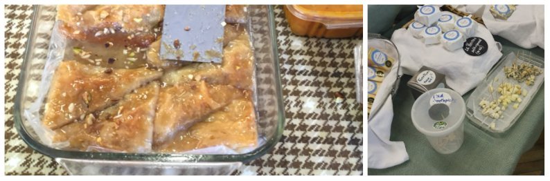 Baklava at Mulberry Delicacies and cheese at Spring Day Creamery, Brunswick Winter Market