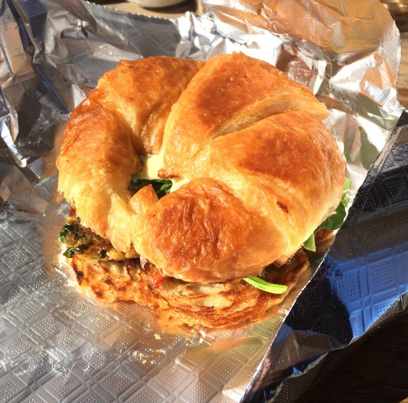 Terrific croissant and crabcake sandwich