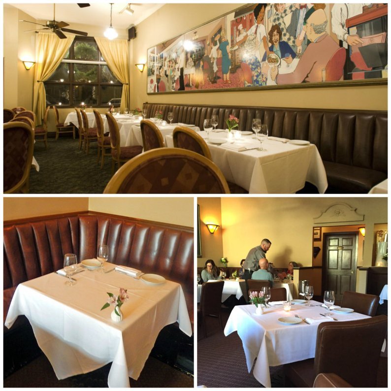 Starched white table cloths top the tables in the main dining room; table number 7 is still the favorite spot for an intimate dinner for two