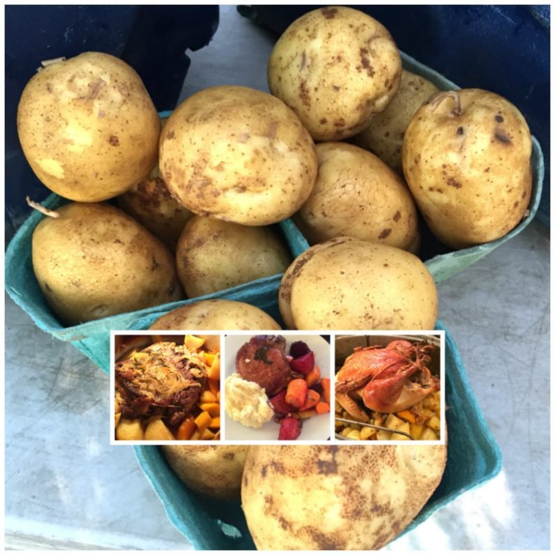 Middle Intervale's yellow-fleshed potatoes: used in (L to R) alongside pot roast; mashed with pan-seared pork chops and roast chicken